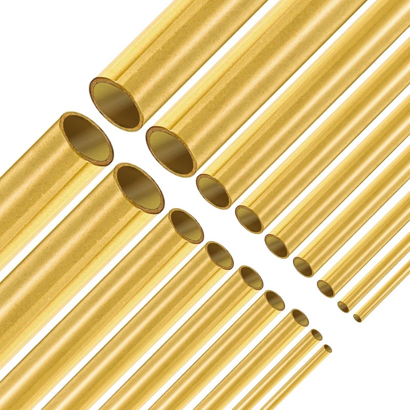 Eorbow 18 Pack 9 Sizes Brass Round Tube Set, Seamless Straight Brass Pipes, High Strength Metal Tubing for Model Hobby, 2mm 2.5mm 3mm 3.5mm 4mm 5mm 6mm 8mm 9mm OD x 0.5mm Wall Thickness 300mm Length - Image 1